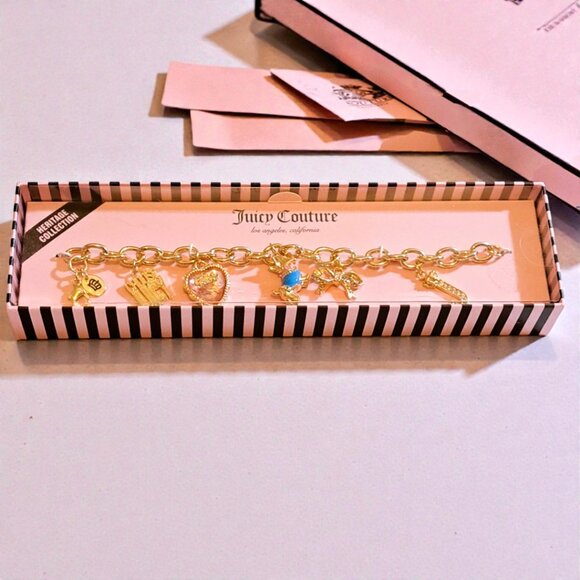 Juicy Couture Gold Pink Blue Heritage Scottie Charm Bracelet NWT - Picture 2 of 7